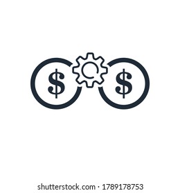 Binoculars and dollar. Financial supervision. Vector linear icon isolated on white background.