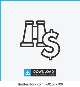 binoculars with dollar sign icon. simple outline binoculars with dollar sign vector icon. on white background.