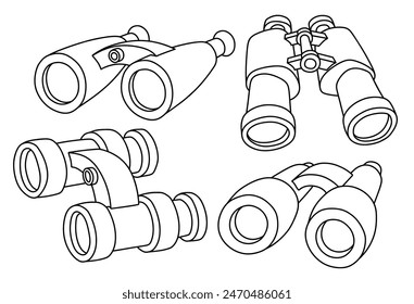 binoculars doodle icon hand drawing set vector illustration