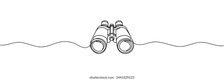 The binoculars are drawn with one continuous line. Vector illustration.