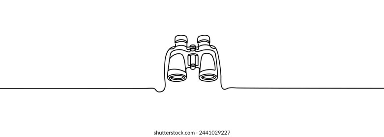The binoculars are drawn with one continuous line. Vector illustration.