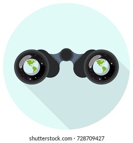 Binoculars with earth icon flat design