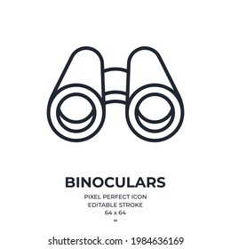 Binoculars Editable Stroke Outline Icon Isolated On White Background Flat Vector Illustration. Pixel Perfect. 64 X 64.