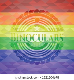 Binoculars emblem on mosaic background with the colors of the LGBT flag