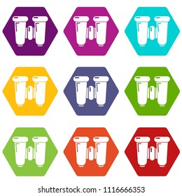 Binoculars explorer icons 9 set coloful isolated on white for web