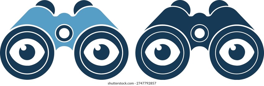 Binoculars with eye view concept in blue colors