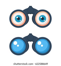 Binoculars with eyes icon. Vector illustration in cartoon style isolated on white background