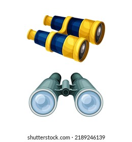 Binoculars or Field Glasses as Two Refracting Telescopes for Viewing Distant Object Vector Set