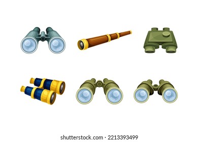 Binoculars or Field Glasses as Two Refracting Telescopes for Viewing Distant Object Vector Set