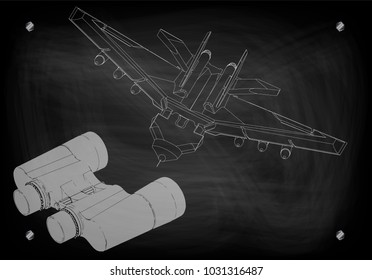 binoculars and fighter on a black background