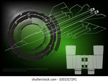 binoculars and fighter on a green background