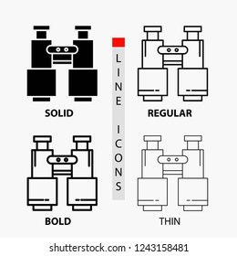 binoculars, find, search, explore, camping Icon in Thin, Regular, Bold Line and Glyph Style. Vector illustration