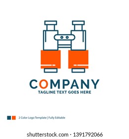 binoculars, find, search, explore, camping Logo Design. Blue and Orange Brand Name Design. Place for Tagline. Business Logo template.