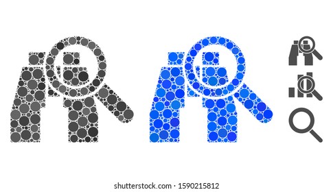 Binoculars find tools mosaic of circle elements in various sizes and color tints, based on binoculars find tools icon. Vector circle elements are united into blue collage.