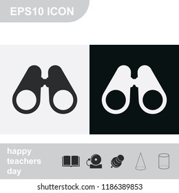 Binoculars flat black and white vector icon.