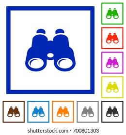 Binoculars flat color icons in square frames on white background