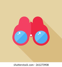 Binoculars flat icon with long shadow on color background , vector illustration , eps10