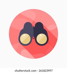 Binoculars flat icon with long shadow on blue circle background , vector illustration , eps10