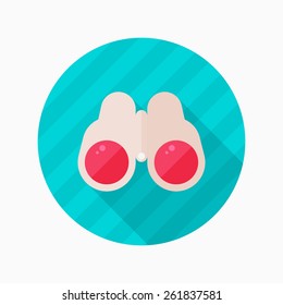 Binoculars flat icon with long shadow on blue circle background , vector illustration , eps10