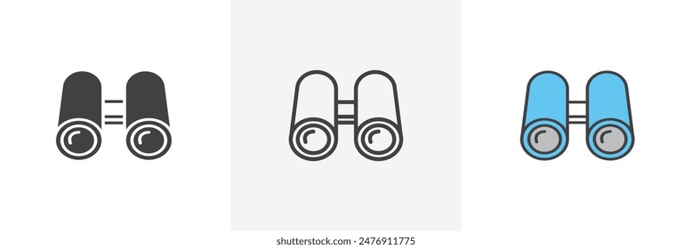 Binoculars flat thin line icon collection.