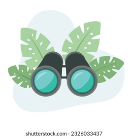 Binoculars flat vector Illustration Icon decorated with leaves for web use for view, zoom, watch, surveillance, spy.