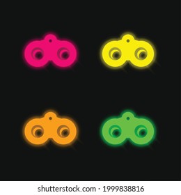 Binoculars four color glowing neon vector icon