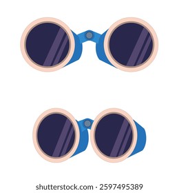 Binoculars - front and half-turned view. Flat vector illustration isolated on white background