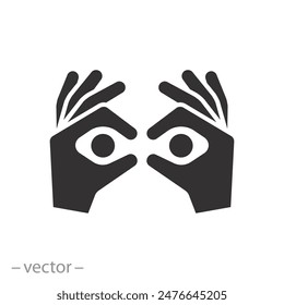 binoculars gesture icon, hand glasses, view vision, flat symbol on white background - vector illustration eps10