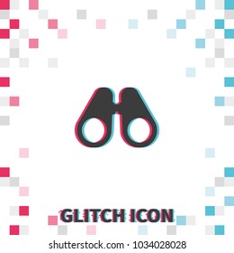 Binoculars  glitch effect vector icon.