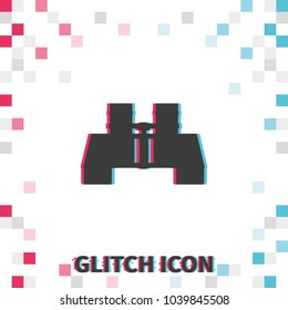 Binoculars  glitch effect vector icon.