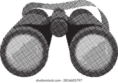 Binoculars in halftone pattern. dot effect texture. black color. vector illustration on transparent background.