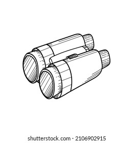 Binoculars hand-drawn element. A long-range vision device. Tourist binoculars isolated on white background. Vector illustration in doodle style.