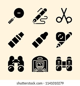 binoculars, health care, garage and pen icons set. Vector graphic design for web and application