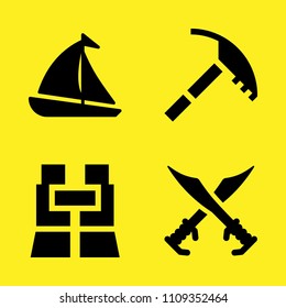 binoculars, ice axe, sailboat and swords vector icon set. Sample icons set for web and graphic design