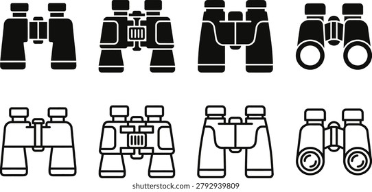 binoculars icon collection poster of telescope viewpoint symbols for travel and nature