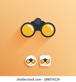 Binoculars icon. Examples of round and square buttons. Vector illustration EPS10.