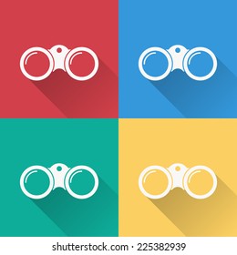 binoculars icon , flat design on 4 color background