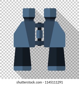 Binoculars icon in flat style with long shadow on transparent background
