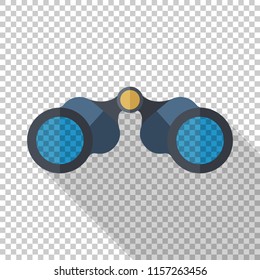 Binoculars icon in flat style with long shadow on a transparent background