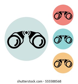binoculars icon isolated vector sign symbol, on blue, red, yellow background. Tourism elements. Can be used in logo, UI and web design