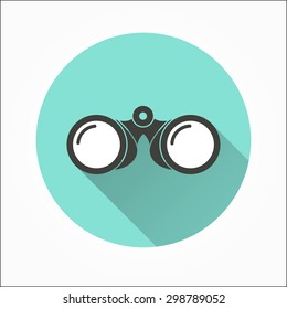 Binoculars   - icon with long shadow, flat design. Vector illustration.