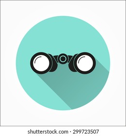 Binoculars  - icon with long shadow, flat design. Vector illustration.