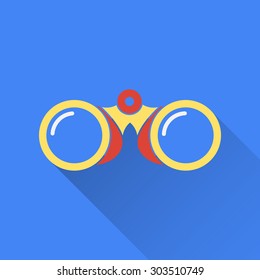 Binoculars icon with a long shadow. Vector illustration.