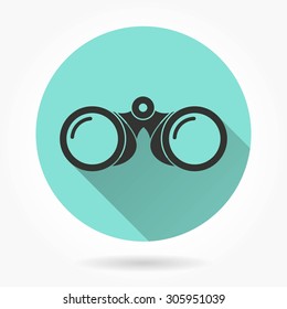 Binoculars   icon with a long shadow. Vector illustration.
