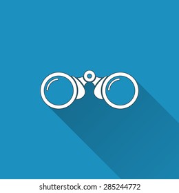 Binoculars icon on a blue background. Vector illustration, flat design.