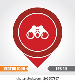 Binoculars Icon On Map Pointer. Eps.-10.
