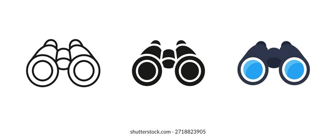 Ícone binóculos. Símbolo do dispositivo ótico de observação e visualização. Ilustração de visão, zoom e ampliação para conceitos de pesquisa, vigilância, monitoramento e exploração.