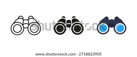 Binoculars icon. Optical viewing and observation device symbol. Vision, zoom and magnification illustration for search, surveillance, monitoring and exploration concepts.