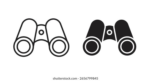 Icono de los binoculares, muestra del Vector del contorno, pictograma linear y sólido del estilo aislado en blanco.