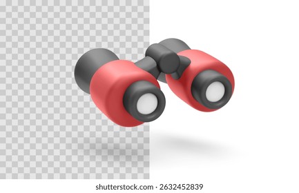 Binoculars Icon With Red And Black Body, Ideal For Exploration, Adventure, Camping, Travel, And Outdoor Navigation Projects. Clean Minimal 3D Style. Vector Illustration.